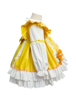 Daisy Yellow Asymmetrical 3D Flower Decoration Round Neck Vitality Sweet Lolita Kid Cute Fluffy Princess Dress -NAUS Lolita Shop 8 500x672 605