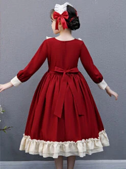 Red And Apricot Splicing Ruffled Children Classic Lolita Long Sleeve Dress -NAUS Lolita Shop 8 500x672 606