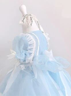 Pure Color Court Style Puff Sleeve Lace Stars Sweet Lolita Kids Short-Sleeved Dress -NAUS Lolita Shop 8 500x672 614