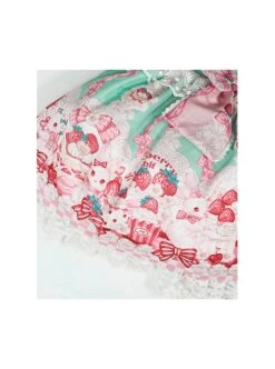 Pink Strawberry Cake Cute Rabbit Pattern Print Pleated Bow Lace Decoration Classic Lolita Kid Dress -NAUS Lolita Shop 8 500x672 617