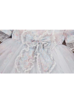 Blue Pink Pleated Lace Mesh Heart Shape Design Pleated Bow Knot Children Lolita Kids Short Sleeve Dress -NAUS Lolita Shop 8 500x672 620