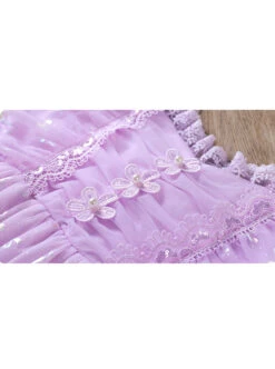 Purple Pleated Mesh Cute Sequins Bow Knots Print Decoration Flowers Children Lolita Kids Flying Sleeves Dress -NAUS Lolita Shop 8 500x672 624