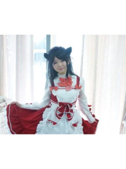 Red And White Lace Bowknot Sweet Lolita Dress Set -NAUS Lolita Shop 8 500x672 646