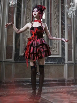 Hades Banquet Series Gothic Red Cross Design Three-Dimensional Lace Rose Jacquard Decoration Sleeveless Dress -NAUS Lolita Shop 8 500x672 665