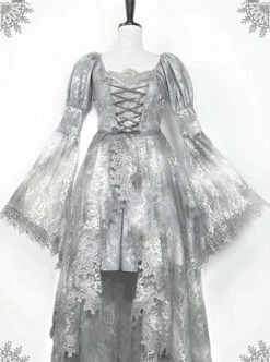 Rose Funeral Series White Gothic Lolita Dirty Dyed Heavy Workmanship Lace Halloween Court Classic Gray Dress -NAUS Lolita Shop 8 500x672 666