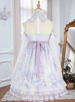Chinoiserie Purple Stand Collar Lace Bead Chain Bow Fringe Design Swan Castle Print Classic Lolita Sleeveless Dress -NAUS Lolita Shop 8 500x672 72