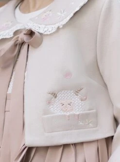 Little Sheep Series Pink Doll Collar Embroidered Chinese Elements Pleated Hem Classic Lolita Autumn Winter Long Sleeves Dress Set -NAUS Lolita Shop 9 500x672 120