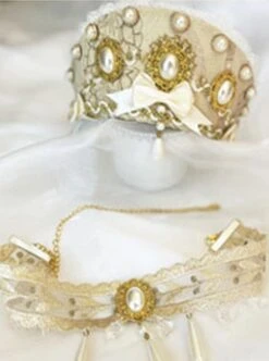 Moon Cage Yarn Series JSK Chest Pearl Pendant Layered Lace Big Hem Matching Hair Crown Necklace Gorgeous Court Classic Lolita Sling Dress -NAUS Lolita Shop 9 500x672 124