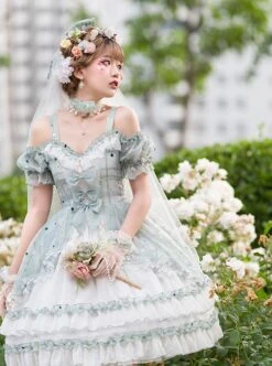 Bucharest Series JSK Rhinestones Lace Butterfly Decoration Classic Lolita Flowers Printing Dress Set -NAUS Lolita Shop 9 500x672 129