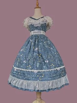 Flower And Grass Collection Series JSK Blue Floral Print Elegant Classic Lolita Sleeveless Dress Suit -NAUS Lolita Shop 9 500x672 142