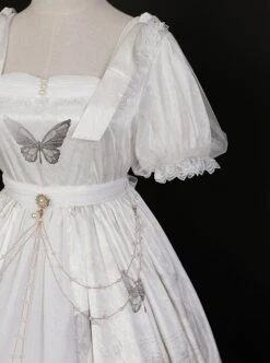 Butterfly Mankong Series Elegant Generous Collar The Clock Butterfly Print Polka Dot Mesh Open Placket Classic Lolita Short-Sleeved Dress -NAUS Lolita Shop 9 500x672 157