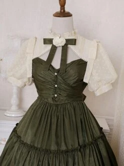 Love And Poetry Series Elegant Daily Fake Two Piece Puff Sleeve Stand Collar Cutout Design Classic Lolita Short Sleeve Dress -NAUS Lolita Shop 9 500x672 169