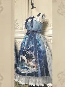 Eco's Voice Series Retro Palace Tea Party Myth Messenger Printing Ribbon Belt Classic Lolita Sleeveless Dress -NAUS Lolita Shop 9 500x672 171