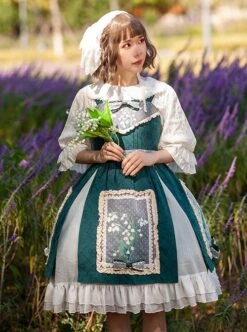 Elegant Embroidered Lace Rose Jacquard Fabric Ruffle Hem Classic Lolita Sleeveless Dress -NAUS Lolita Shop 9 500x672 173