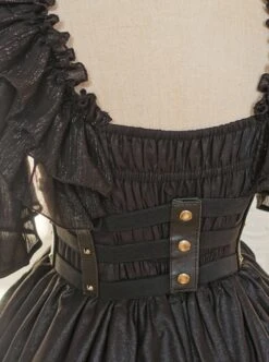 Rose Prayer Series Black Elegant French Backless Metal PU Leather Belt Classic Lolita Short Sleeve Dress -NAUS Lolita Shop 9 500x672 181