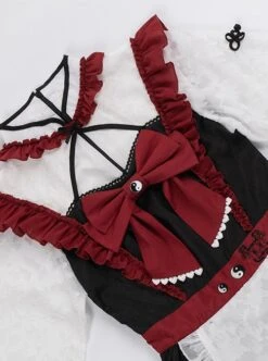 Chinese Style Stand Collar Hollow Black Red Asymmetric Hem Design Lace Puff Sleeves Bowknot Decoration Classic Lolita Long Sleeve Dress -NAUS Lolita Shop 9 500x672 185