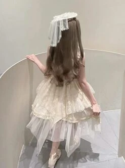 Moon God Dawn Series Irregular Mesh Hem Dark Jacquard Ruffle Slim Fit Rose Classic Lolita Sleeveless Dress -NAUS Lolita Shop 9 500x672 195