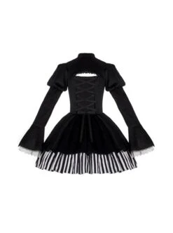 Requiem Series Classical Velvet Lace Cross Halloween Stripe Hem Gothic Lolita Long Sleeve Dress -NAUS Lolita Shop 9 500x672 208