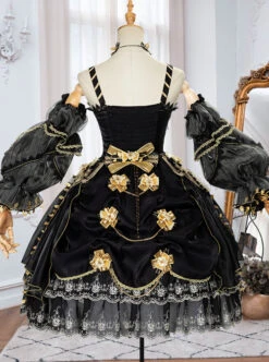 Golden Lily Series JSK Retro Elegant Palace Style Gothic Lolita Black And Golden Sling Dress -NAUS Lolita Shop 9 500x672 210