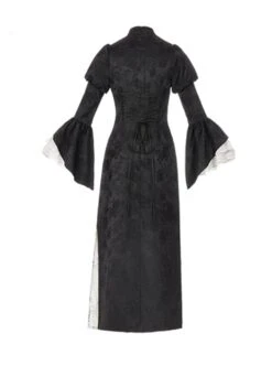 Orchid Pavilion Frosty Moonlit Night Chinese Style Retro Dark Black Witch Sexy Slim Puff Ruffled Sleeves Splice Lace Gothic Lolita Dress Cheongsam -NAUS Lolita Shop 9 500x672 213