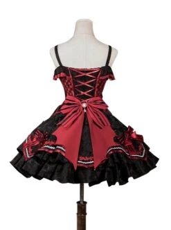 Black-Red Gorgeous Embroidered Jacquard Bat Detachable Tassel Bowknot Lacing Halloween Gothic Lolita Sleeveless Dress -NAUS Lolita Shop 9 500x672 215