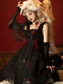 Floating Moon Dark Night Series JSK Dark Night Black Organza Gothic Lolita Sling Dress -NAUS Lolita Shop 9 500x672 220