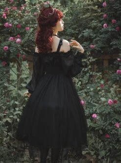 Girl Killer Series Dark Sweet Cool Irregular Halloween Crape Ruffle Bowknots Belt Chain Gothic Lolita Long Sleeves Dress -NAUS Lolita Shop 9 500x672 223