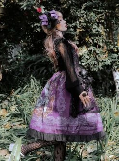 Gothic Vintage Print Grape Bow Decorative Ruffle Hem Gothic Lolita Sleeveless Dress -NAUS Lolita Shop 9 500x672 238