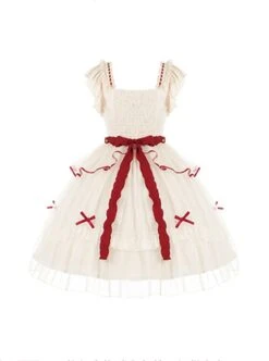 Symphonic Poetry Series Small Flying Sleeves Square Neck Waist Neck Ribbon Bowknot Decorated Mesh Ruffles Sweet Lolita Dress -NAUS Lolita Shop 9 500x672 350