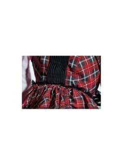 Punk Lolita Bowknot Plaid Black Single Row Pleats Double Lace Drawstring Irregular Hem Design Sling Dress -NAUS Lolita Shop 9 500x672 380