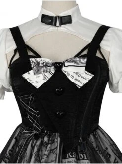 Black White Alice Series OP Retro Splicing Irregular Hem Punk Lolita Short Sleeve Dress -NAUS Lolita Shop 9 500x672 381