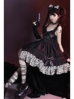 Little Leopard Series JSK Spring Black A-shaped Short Leopard Print Hot Chick Style Punk Lolita Sling Dress -NAUS Lolita Shop 9 500x672 383