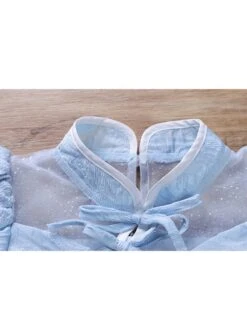 Rose Flower Embossed Texture Pleated Fluffy Hem Cute Flying Sleeves Decoction Children Lolita Kids Blue Dress -NAUS Lolita Shop 9 500x672 394