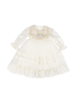 Fashion Ruffle Kids Classic Lolita Crew Neck Apricot Pearlescent Embroidered Bubble Flare Long Sleeve Dress -NAUS Lolita Shop 9 500x672 397