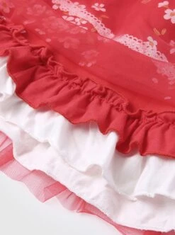 Red Chinese Style Cherry Blossom Magpie Print Lantern Sleeve Stitching Fake Two-Piece Classic Lolita Long-Sleeved Dress -NAUS Lolita Shop 9 500x672 406