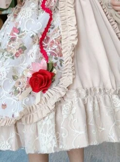 Red Rose Print Lace Decoration Stand Collar Lantern Sleeve Sweet Lolita Kids Long Sleeve Dress -NAUS Lolita Shop 9 500x672 414