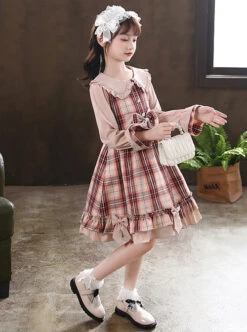 Doll Collar Bowknot Children School Lolita Kids Plaid Long Sleeve Dress -NAUS Lolita Shop 9 500x672 415