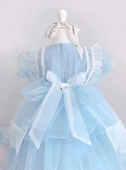 Pure Color Court Style Puff Sleeve Lace Stars Sweet Lolita Kids Short-Sleeved Dress -NAUS Lolita Shop 9 500x672 421
