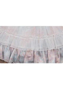 Blue Pink Pleated Lace Mesh Heart Shape Design Pleated Bow Knot Children Lolita Kids Short Sleeve Dress -NAUS Lolita Shop 9 500x672 427