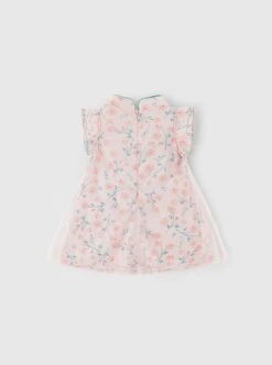 Improved Cheongsam Pink Floral Flower Print Decoration Chinese Style Buckle Design Classic Lolita Mesh Kid Dress -NAUS Lolita Shop 9 500x672 430