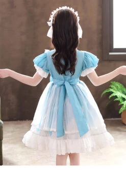 Ruffle Round Collar Bowknot Children Sweet Lolita Puff Sleeve Short Sleeve Dress -NAUS Lolita Shop 9 500x672 431