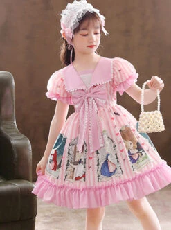 Cute Bunny Printing Retro Navy Style Collar Children Sweet Lolita Short Sleeve Dress -NAUS Lolita Shop 9 500x672 436