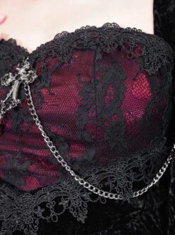 Halloween Gothic Velvet Panel Lace Crucifix Metal Chain Decoration Slim Fit Fishtail Long Sleeve Dress -NAUS Lolita Shop 9 500x672 446