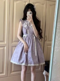 Chinese Style Stand Collar Purple Wisteria Embroidered Printing Bowknot Decoration Classic Lolita Sleeveless Dress -NAUS Lolita Shop 9 500x672 64