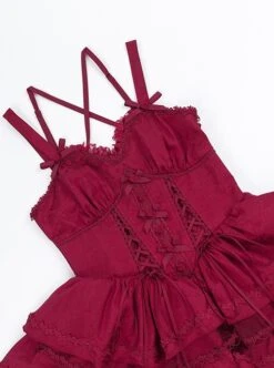 Double Strap Bow Ribbon Rose Pendant Layered Dress Design Elegant Flowy Gothic Lolita Dress Set -NAUS Lolita Shop 9 500x672 67