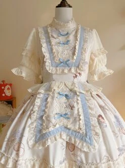 Deer Bell Girls Series Elegant Cute Animal Pattern Printing Lace Bowknot Decoration Ruffle Hem Classic Lolita Short Sleeve Dress OP -NAUS Lolita Shop 9 500x672 88