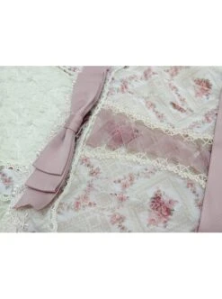 Elegant And Delicate Pink Floral Print Design Jacquard Lace Trim Bow Knot Tie Classic Lolita Slip Dress -NAUS Lolita Shop 9 500x672 92