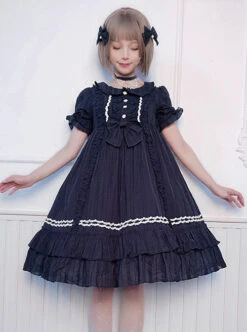 Pure Color Elegant Ruffles High Waist Short Sleeve Lolita Dress -NAUS Lolita Shop 9 500x672 93
