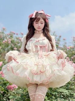 Pink Bowknot Lace Sweet Ballerina Style Slim Fit Daily Sweet Lolita Sleeveless Dress -NAUS Lolita Shop 9 500x672 97