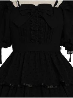 Sicily Series OP Three-section Hem Vintage Elegant Black Chiffon Classic Lolita Short Sleeve Dress -NAUS Lolita Shop 9 500x672 98